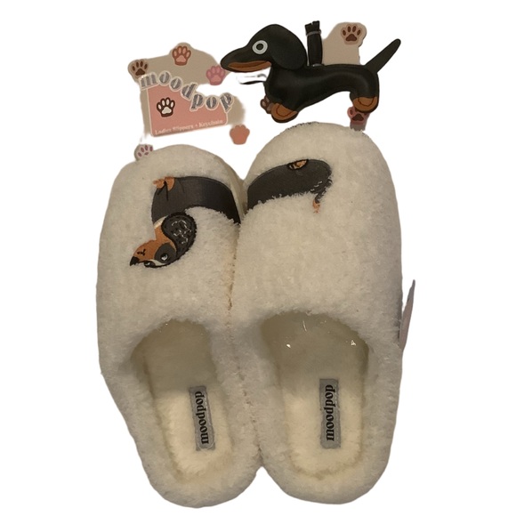 Moodpop Shoes - Moodpop Dachshund Doxie Dog Memory Foam Slippers & Keychain New